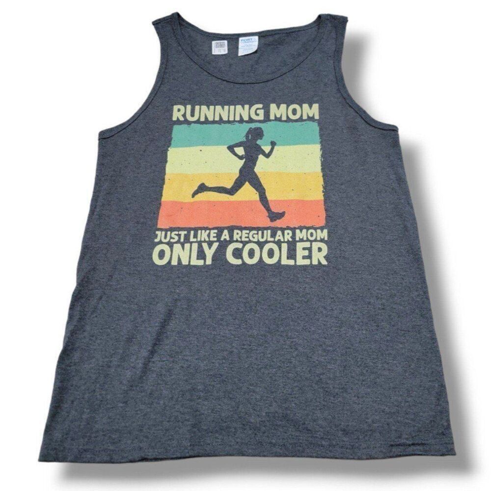 Women's Top Size Small Port & Company Tank Top Graphic Tee Running Mom..... NWOT
